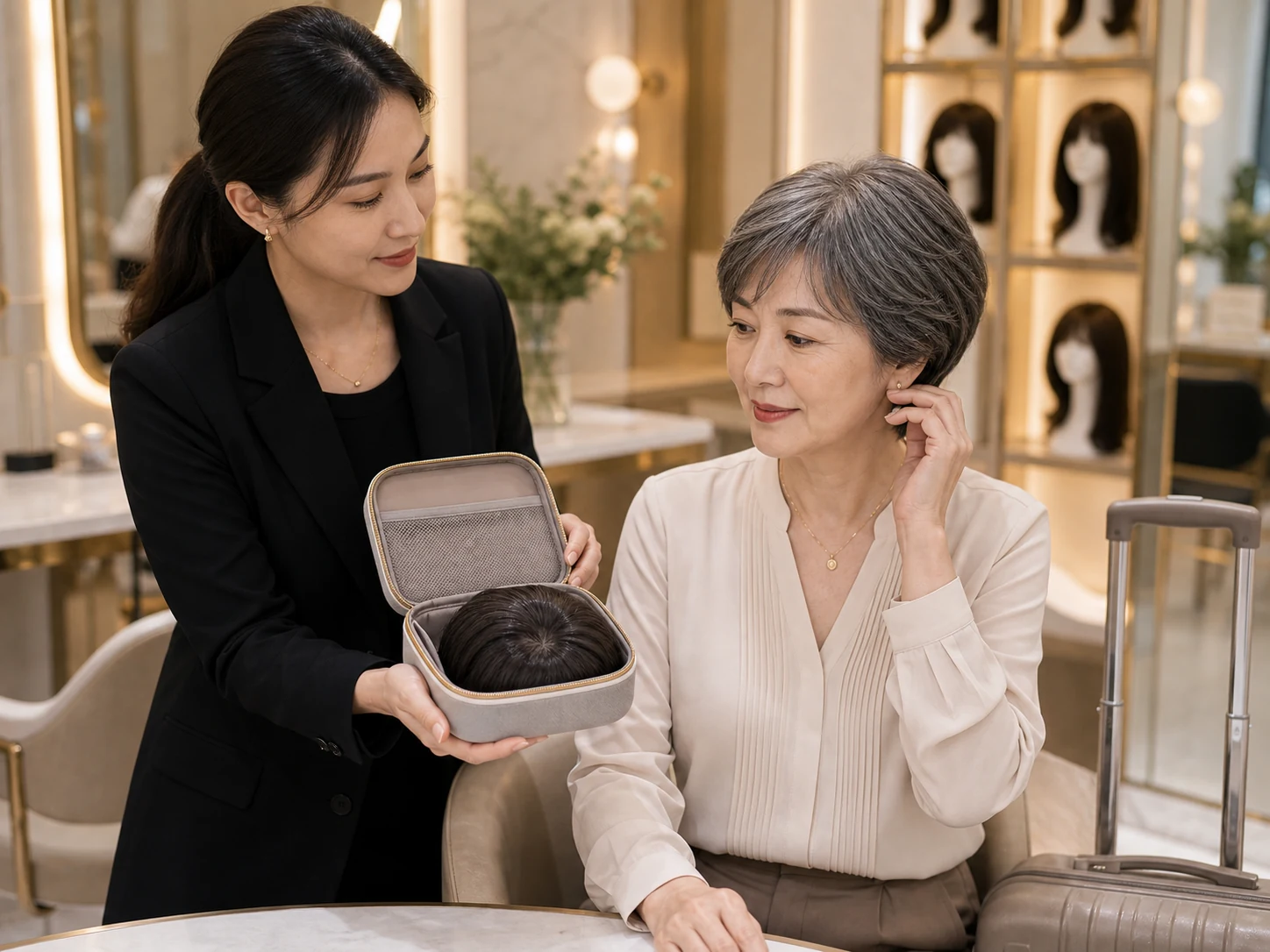 REESE瑞茜假发罗湖区韩女士|旅行中的白发覆盖与备用安排