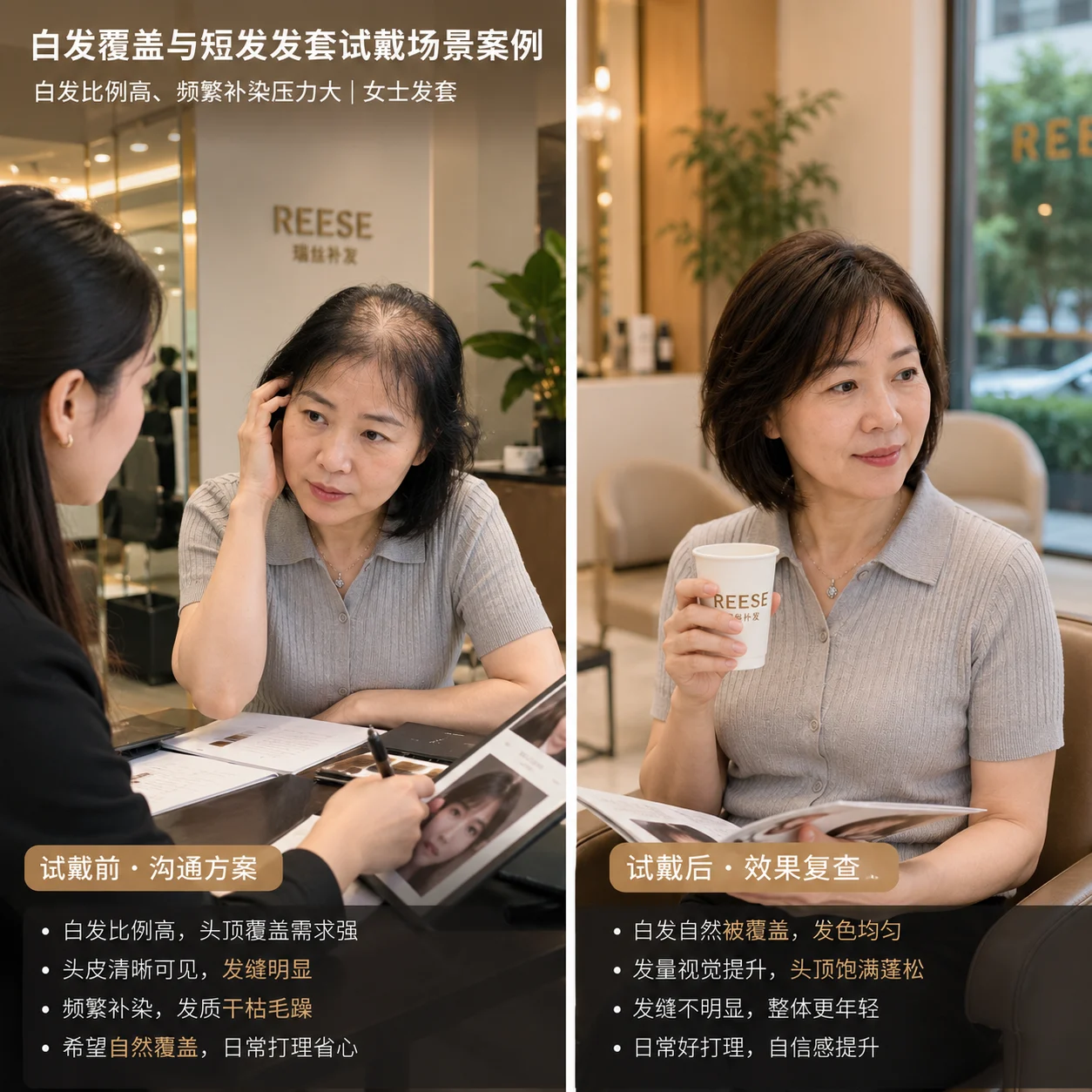 REESE瑞茜假发匿名案例｜白发覆盖与短发发套试戴场景